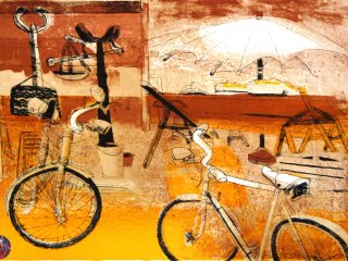 023R - Mercato e Bici -  Il Sole a Campo dei Fiori  (Sun in Campo dei Fiori ) - cm. 50x70 - Litografia (Lithography)